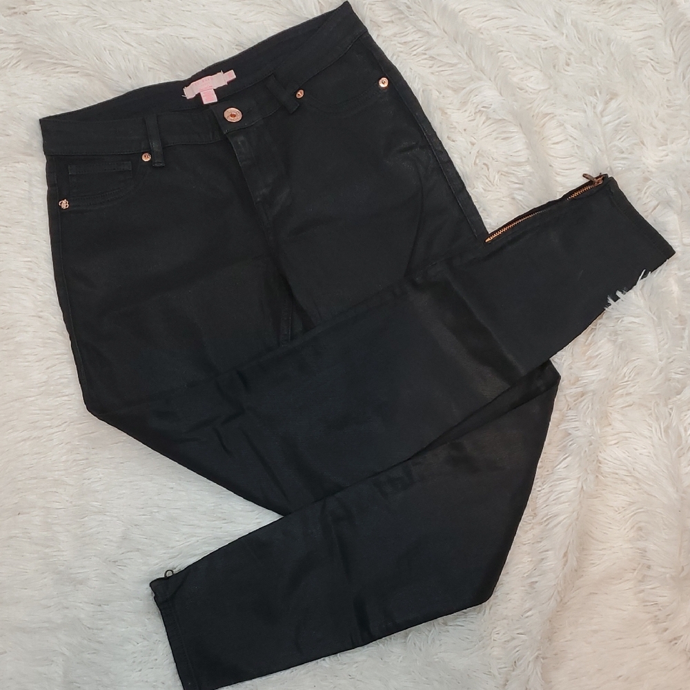 Ted Baker London Coated Black Skinny Jeans Size 28 EUC